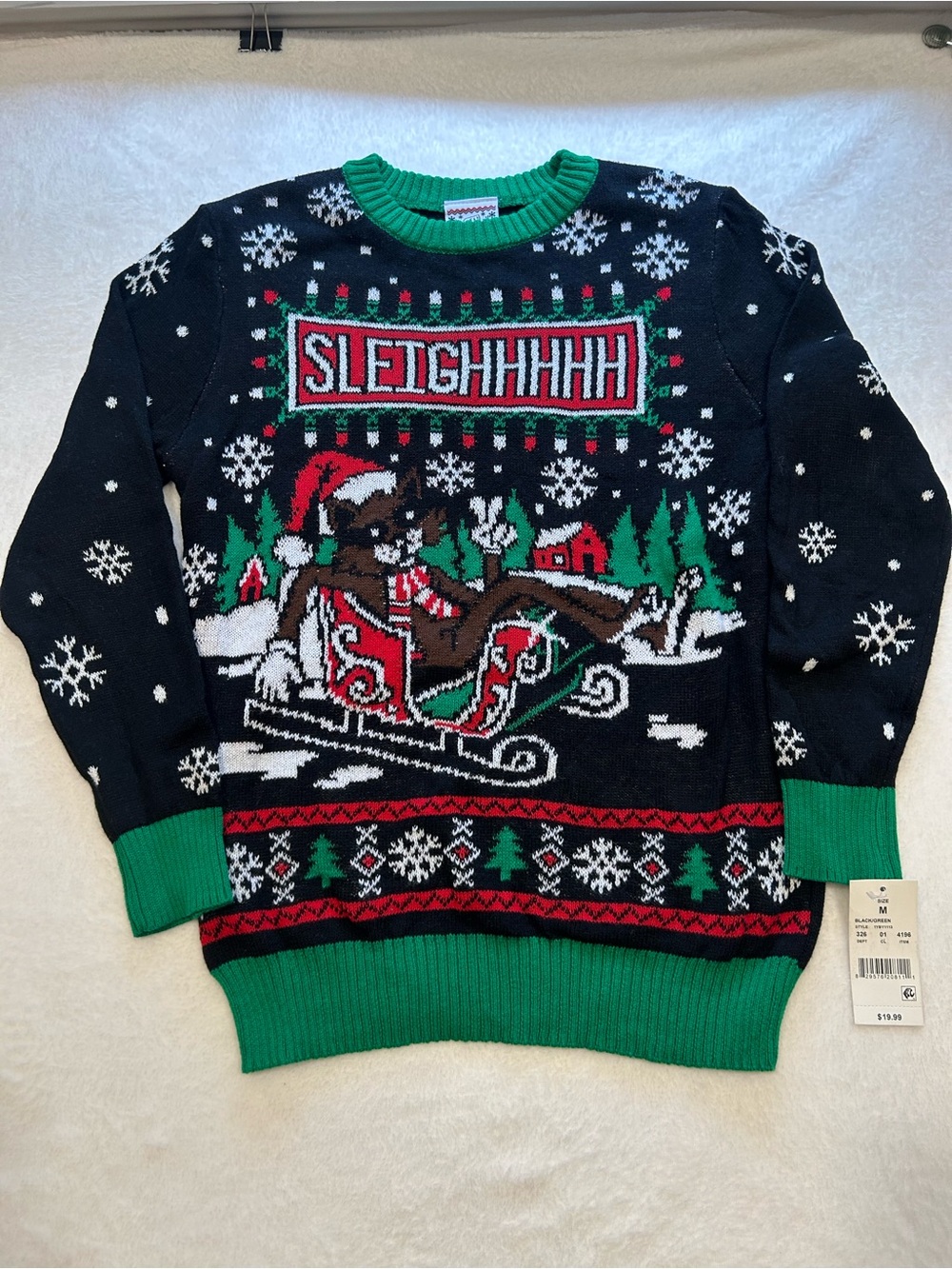 Well Worn Boys M 8 Sleighhhhh Cat Ugly Christmas Sweater NWT
